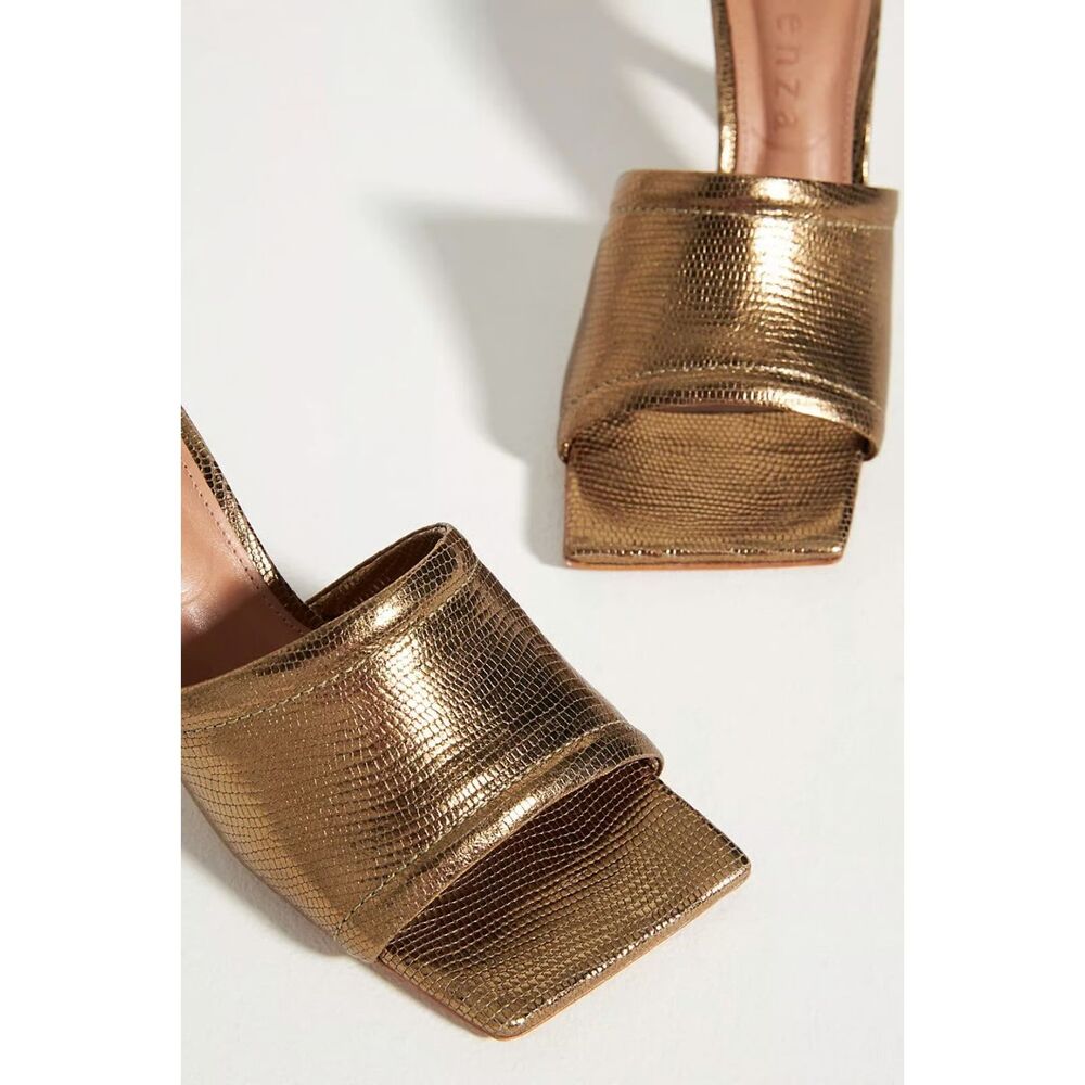 Anthropologie Metallic Gold Square-Toe Mules